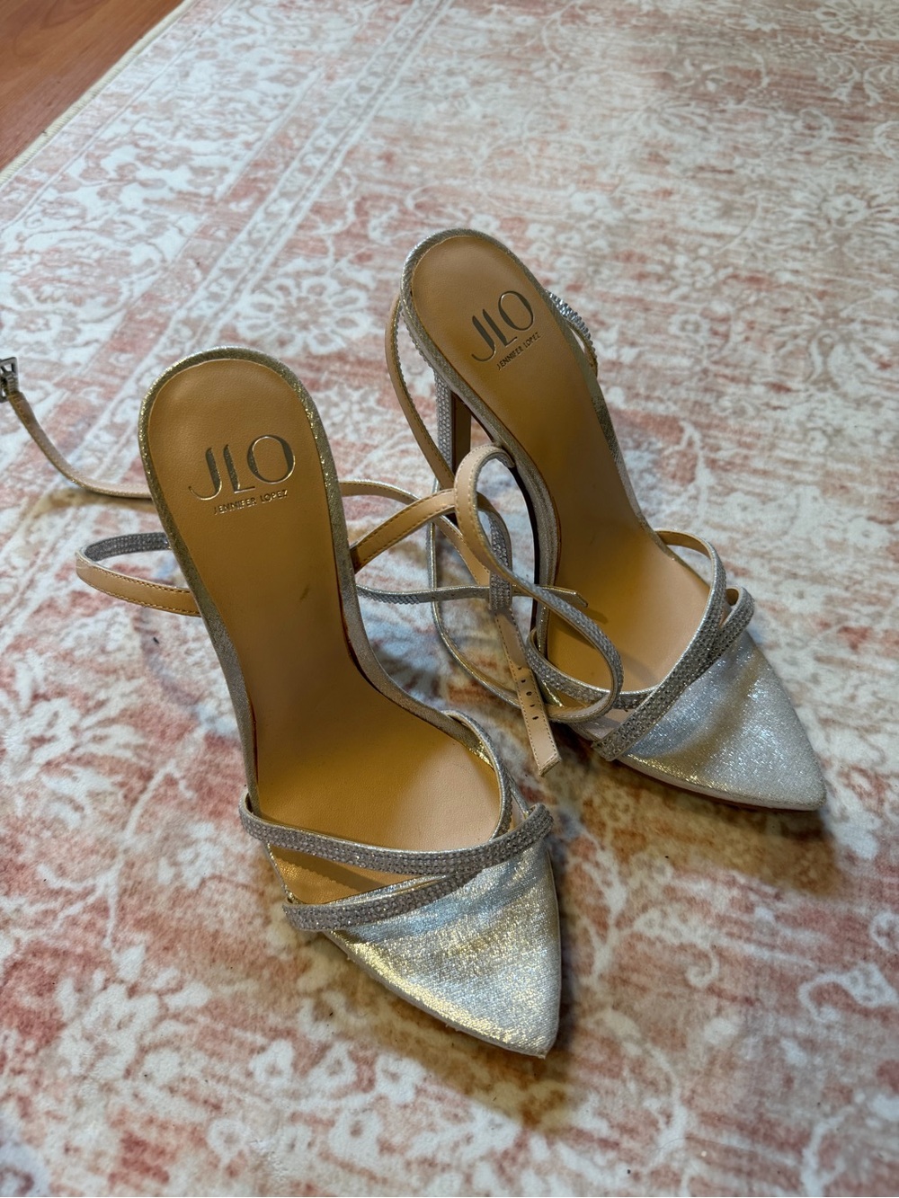 Jennifer Lopez Silver Glitter Strappy High Heel Sandals Size 6.5 - Picture 3 of 3
